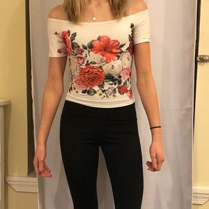 Floral slightly cropped short sleeve party shirt